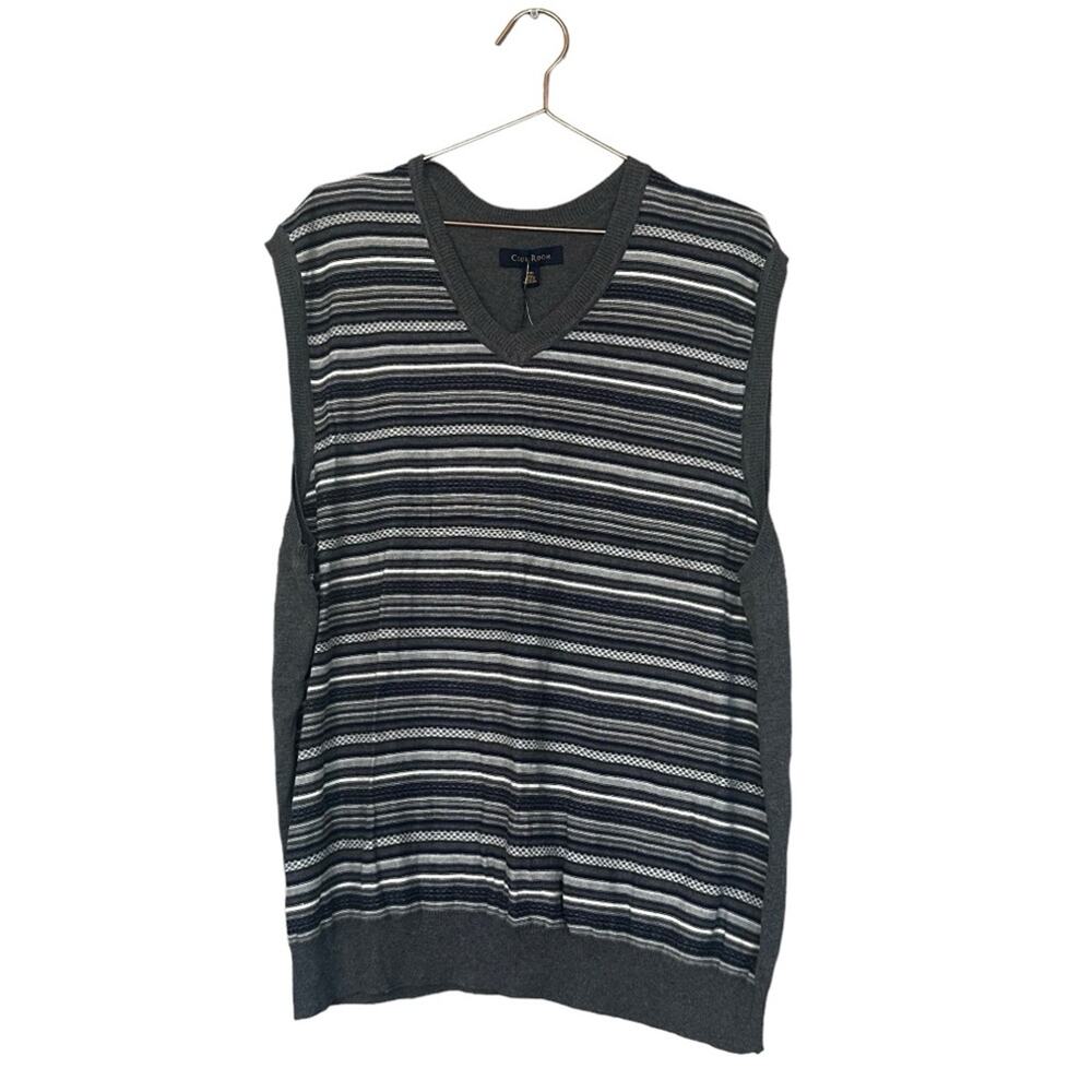 Club Room Men's Striped Sweater Vest - Gray/Blue - Large